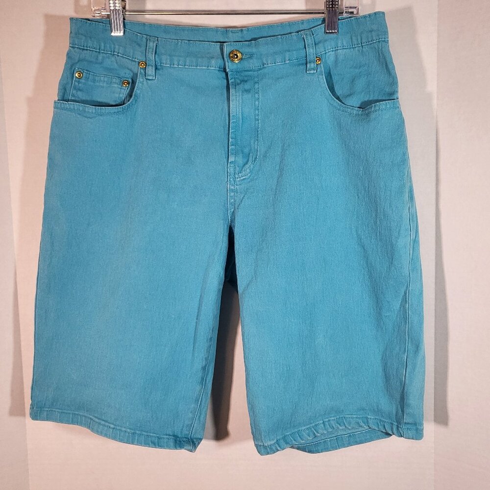 DG2 by Diane Gilman Women's Straight Leg Stretch Denim Shorts Size 14 Teal Blue